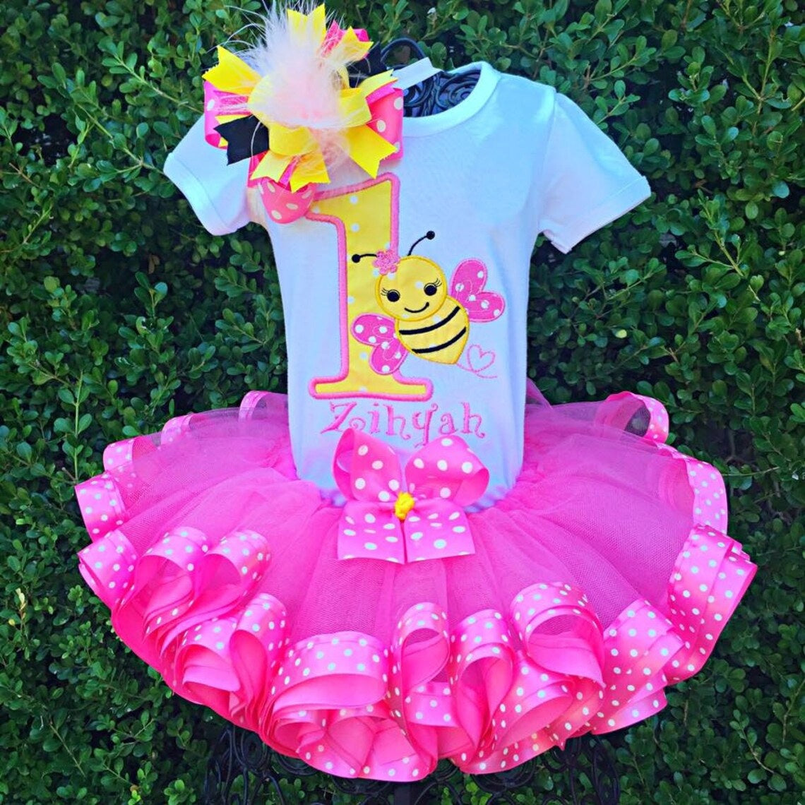 Embroidered Personalized Birthday Cute Little Bee Tutu Set Outfit