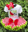 Embroidered Birthday One in a Melon Pink Green Tutu Set Outfit