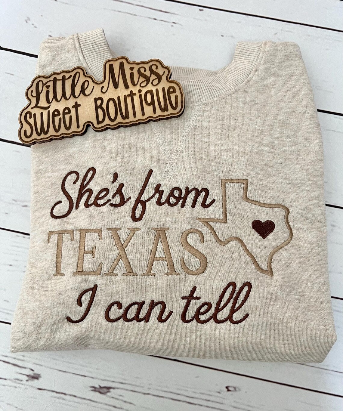 She’s from Texas Crewneck Embroidered Sweater State Pullover